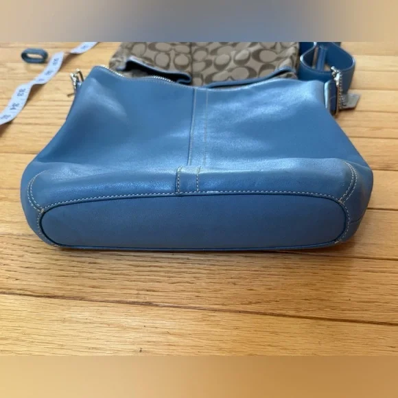 CoachLegacy light blue leather Shoulder Crossbody slim duffle Hobo bag